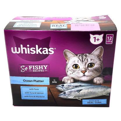 60 x 85g Whiskas Wet Cat Food Ocean Fishy Recipes Tuna Salmon Mackerel Real Fish