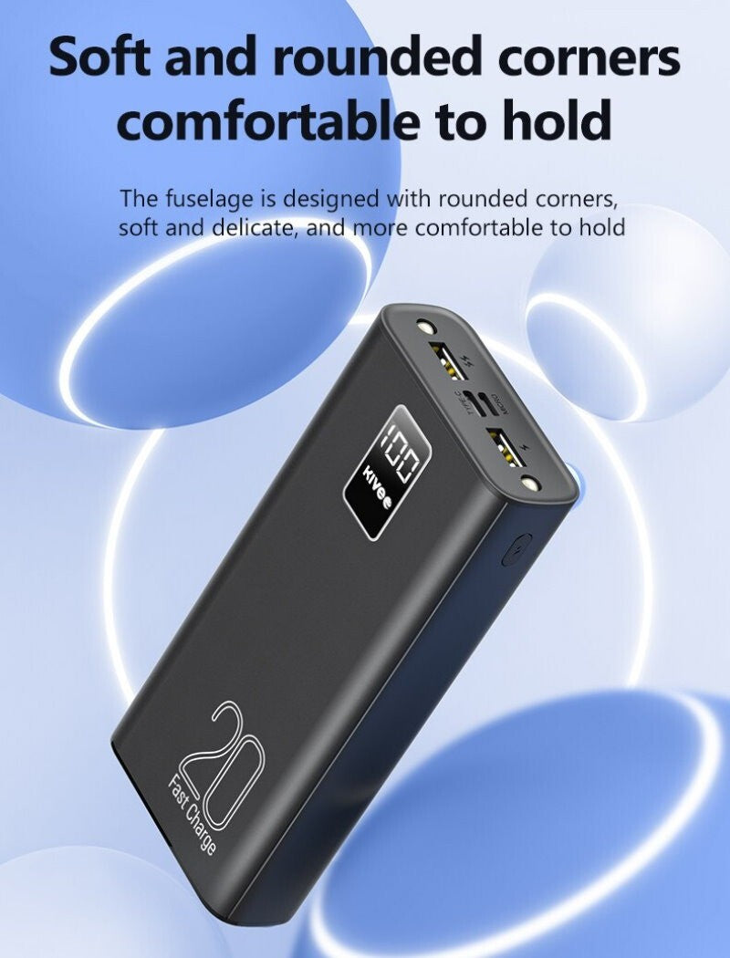 KIVEE 20000mAh Power Bank Digital Display Portable Battery USB-C Fast Charger