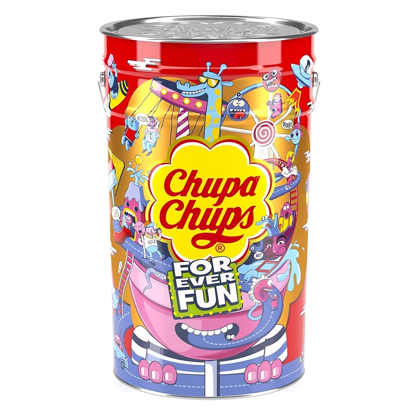 Chupa Chups Collectible Tin Storage Bucket with Lid & Handle Kids Toy Store Box