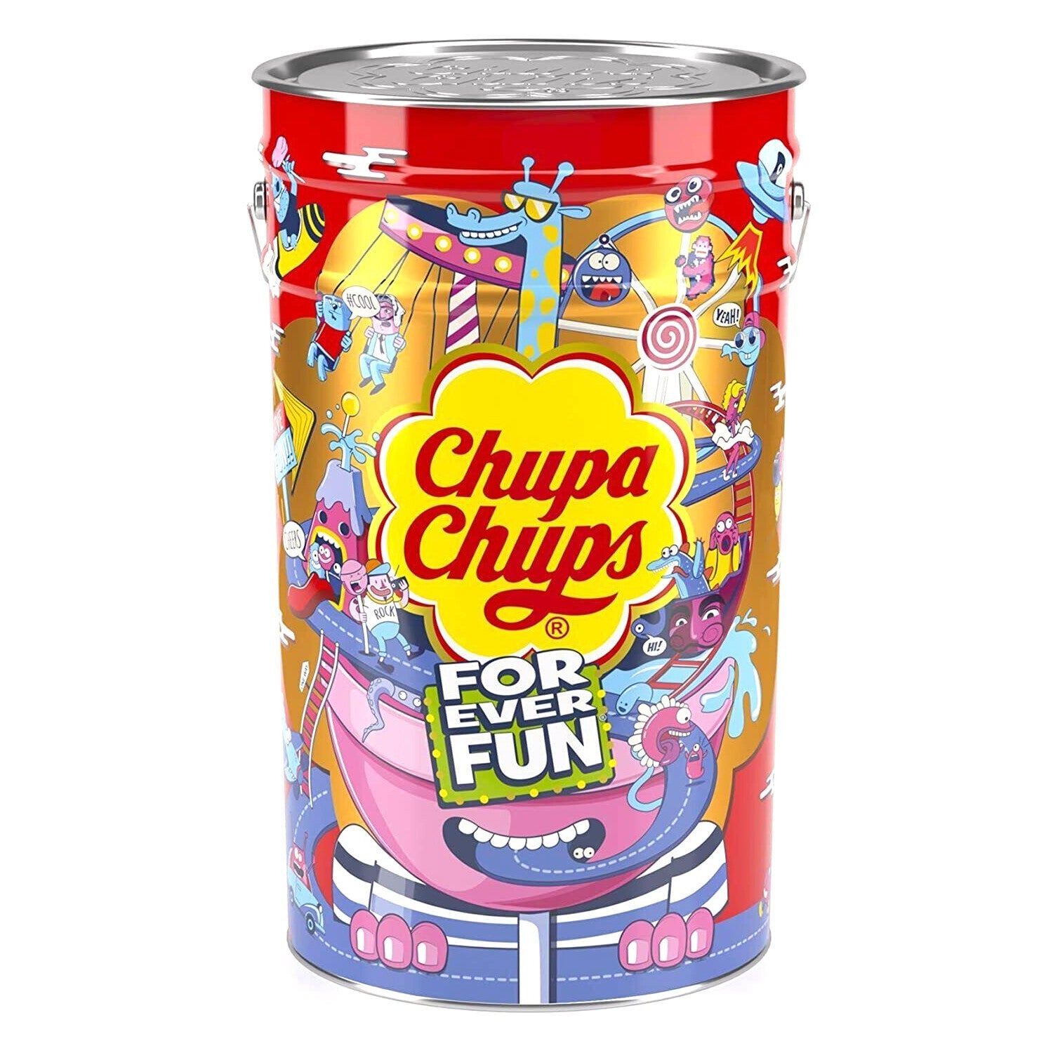Chupa Chups Collectible Tin Storage Bucket with Lid & Handle Kids Toy Store Box