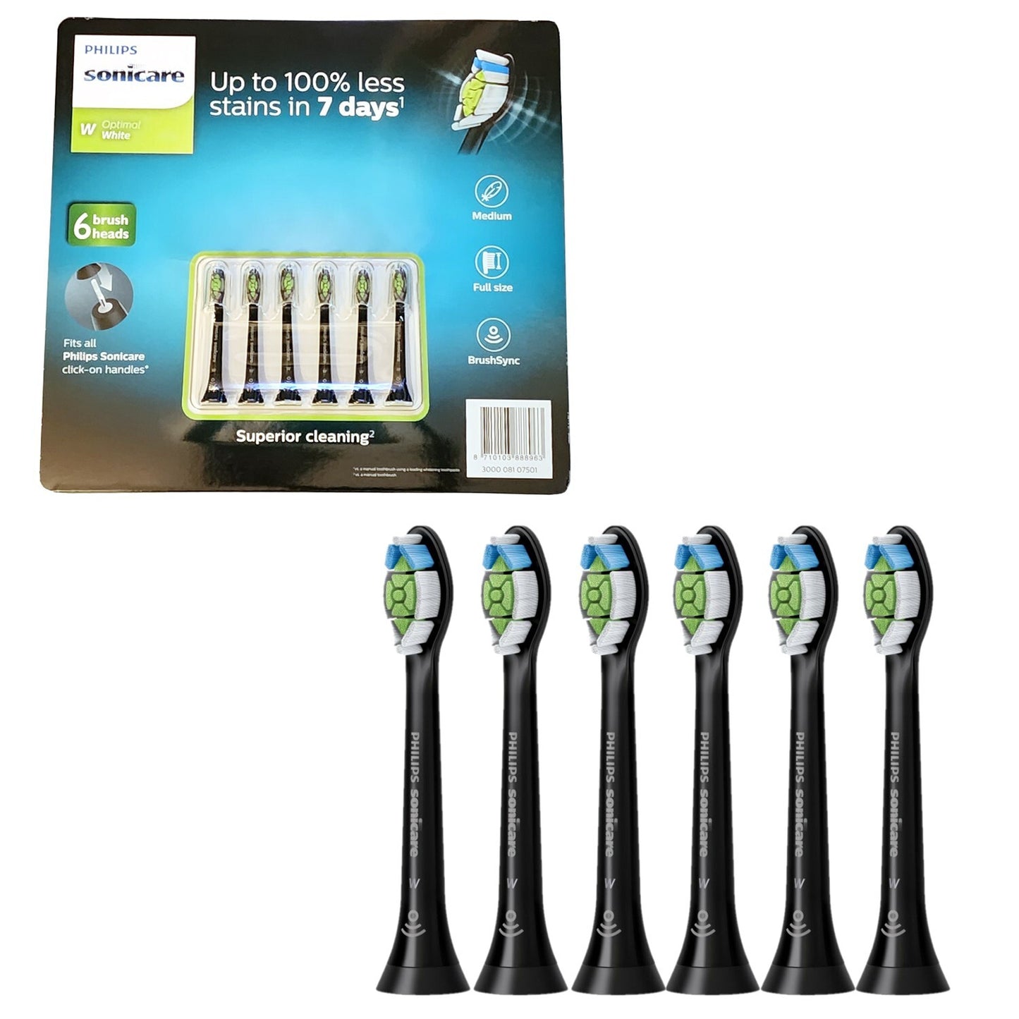 6 x Philips Sonicare W2 Optimal White Toothbrush Replacement Head Oral Health