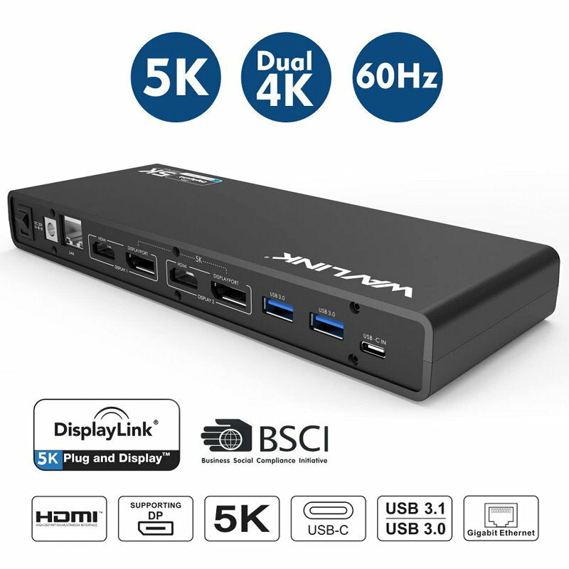 Wavlink UG69DK1 Universal USB-C Docking Station Dual Ultra 5K 4K HDMI RJ45