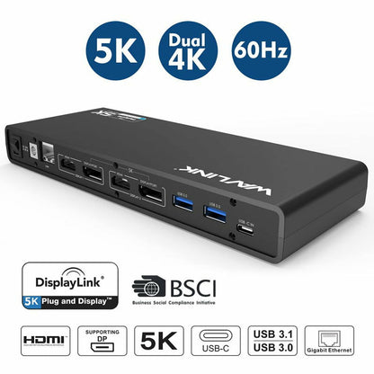 Wavlink UG69DK1 Universal USB-C Docking Station Dual Ultra 5K 4K HDMI RJ45