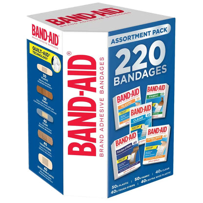Band-Aid 220 x Assortment Plastic Extra Wide Fabric Tough Strip Adhesive Bandage
