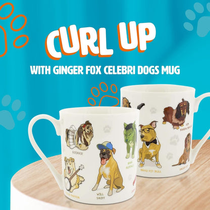 Celebri Dogs Ceramic Coffee Mug Brad Pit Bull Will Sniff Collie Parton 350mL