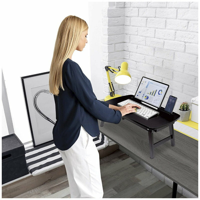 BIRDROCK HOME Bamboo Sit or Stand Desk Laptop Bed Tray with Side Storage