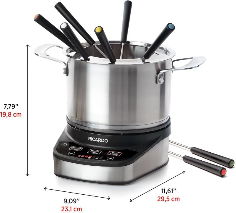 Ricardo 11 Pieces Electric Fondue & Hot Pot Set 3L with 8 Color-Coded Forks