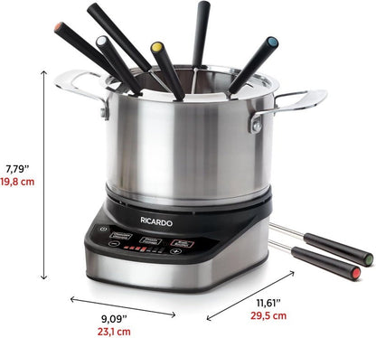 Ricardo 11 Pieces Electric Fondue & Hot Pot Set 3L with 8 Color-Coded Forks