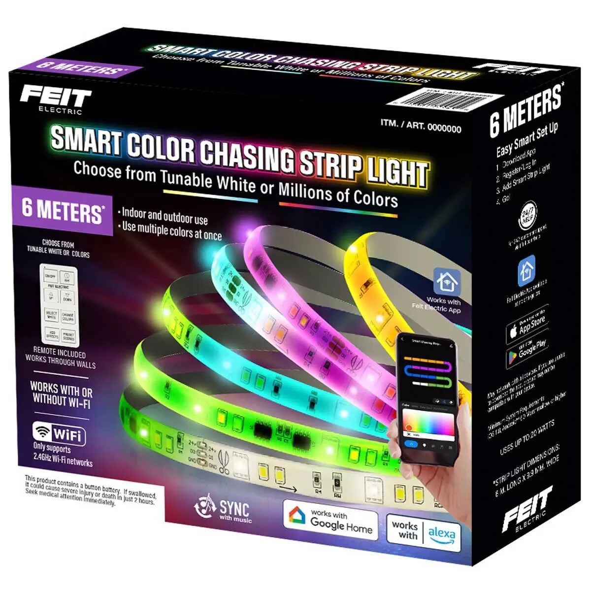 Feit Smart Colour Change LED Strip Light RGBW 2.4ghz Wifi Voice Assist Remote 6m