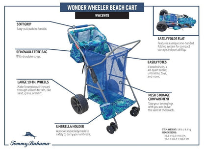 Tommy Bahama XL Wonder Wheeler Deluxe Folding Beach Cart - 45L Cooler, 4 Chairs