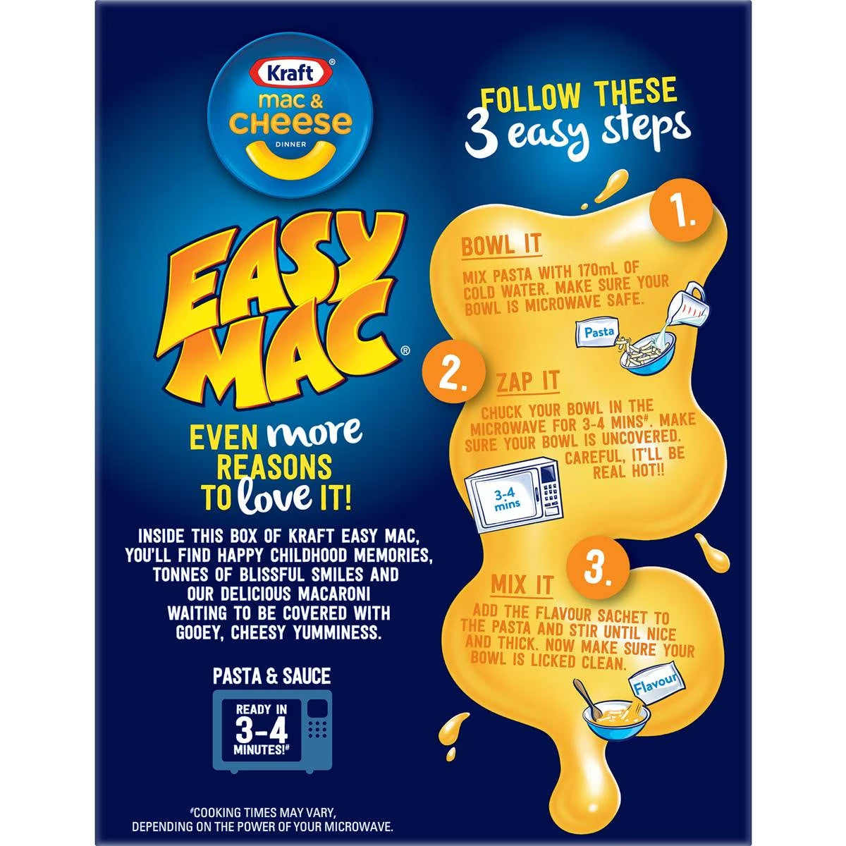 Kraft Easy Mac & Cheese Microwave Macaroni Pasta Classic Cheese Dinner 24 x 70g
