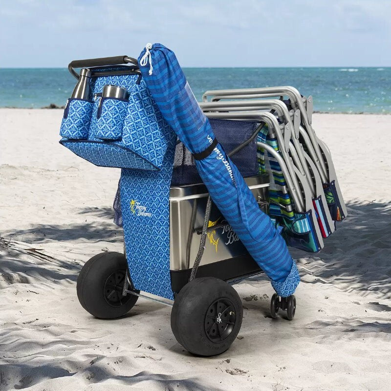 Tommy Bahama XL Wonder Wheeler Deluxe Folding Beach Cart - 45L Cooler, 4 Chairs