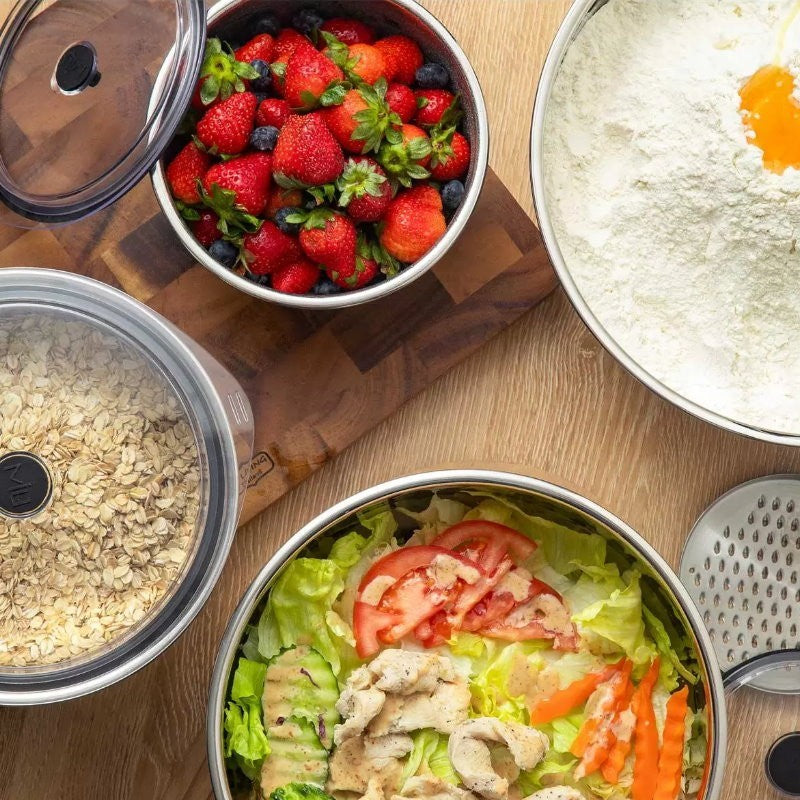 MIU 11-Piece 18/8 Stainless Steel Mixing Bowls Set with 4 Lids & 3 Graters