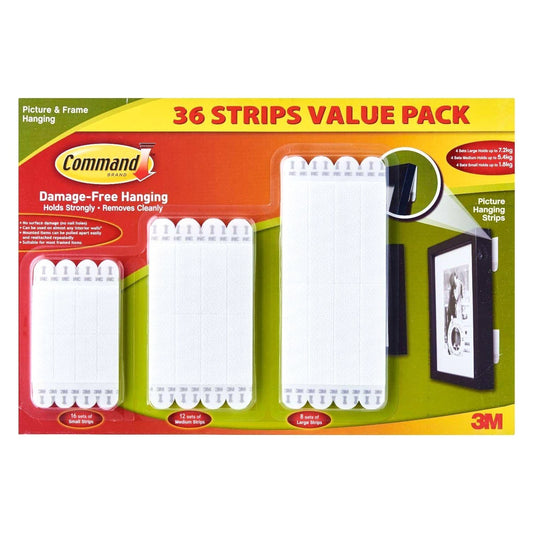 3M Command 36 x Picture & Frame Damage Free Hanging Strips Small M L Value Pack