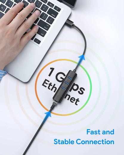 Netac 5-in-1 USB 3.0 Hub with 1000Mbps Gigabit RJ45 & Type-C Power Supply