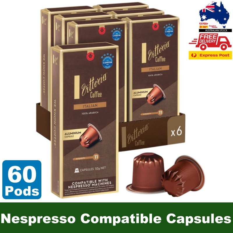 Vittoria Coffee 60-Pack 100% Arabica Italian Blend Nespresso Compatible Capsules