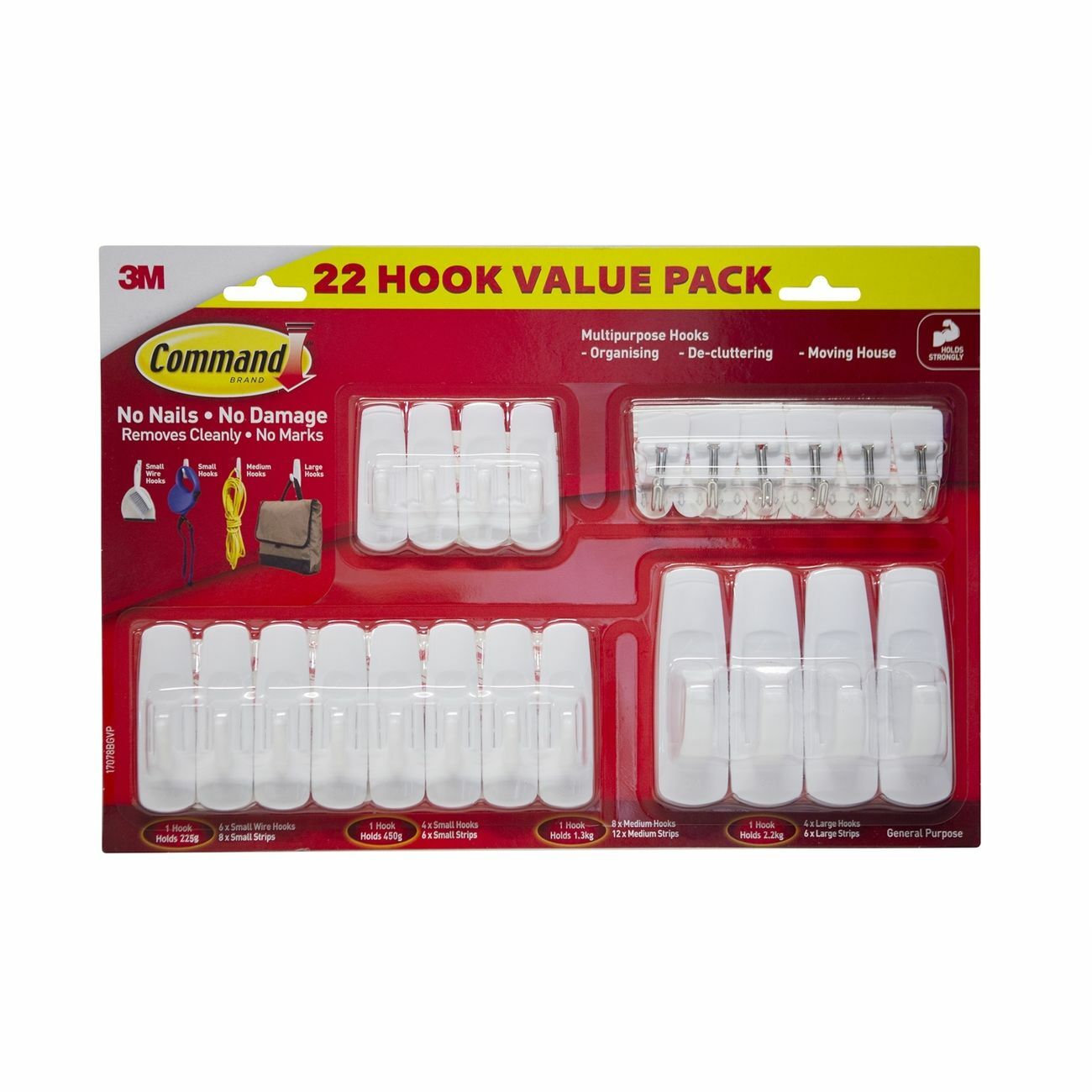 22x 3M Command Hook Value Pack Multi Use Adhesive Strips Various Removable Hooks