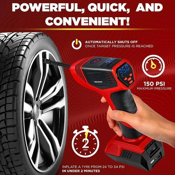 Bullseye Pro Max Rechargeable Cordless Tyre Inflator Air Pump Compressor Gauge