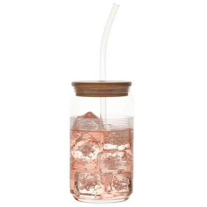 Mikasa 4 x Cold Drink Glass Tumblers 532mL with Bamboo Lid & Tritan Straw Set