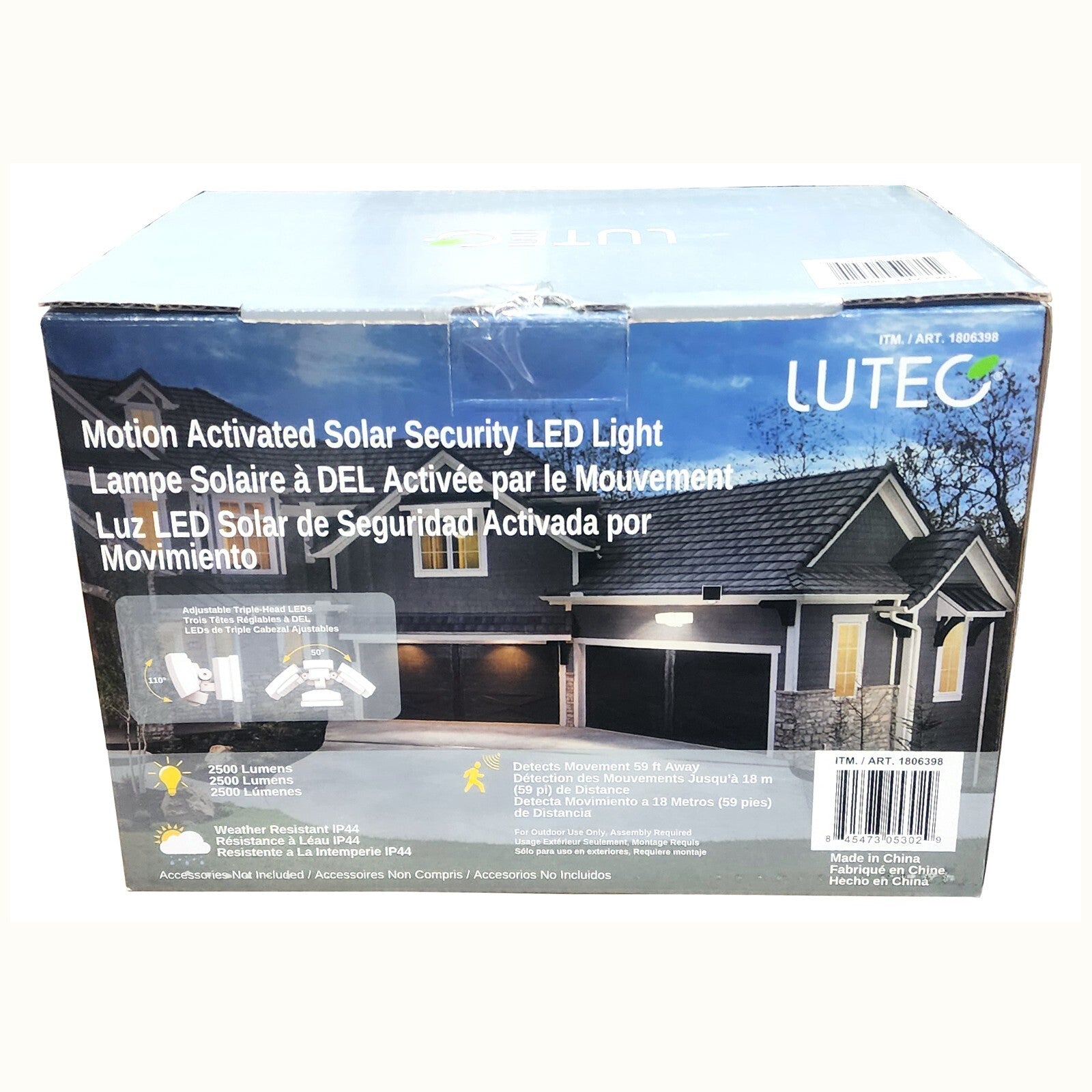 Solar 3 Motion Sensor LED Security Floodlight 2500 Lumen Garden Outdoor Light