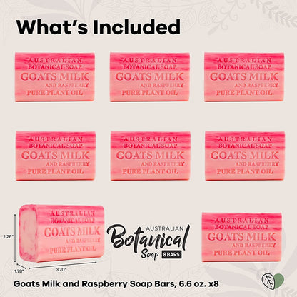 Australian Botanical Goats Milk & Raspberry Body Gentle Wash Bar Soap 8 x 200g