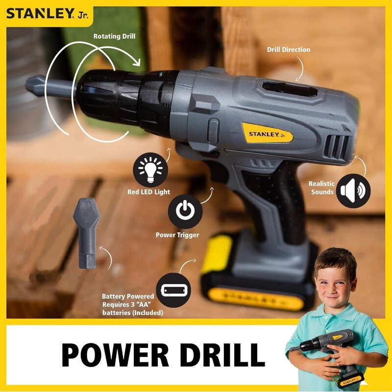 Stanley Jr. 18-Piece Role Play Toy Battery Power Tool Set Sound & Light for Kids