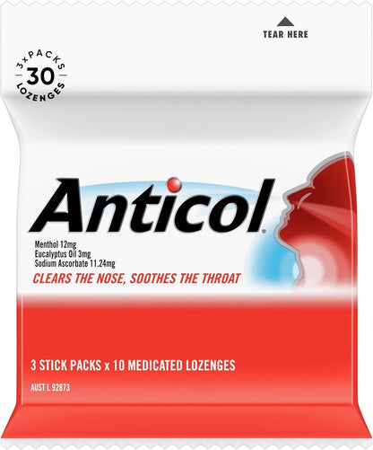 9 x 30 Nestle Anticol Medicated Soothes Throat Cough Lozenges Clear Nose 1.2kg