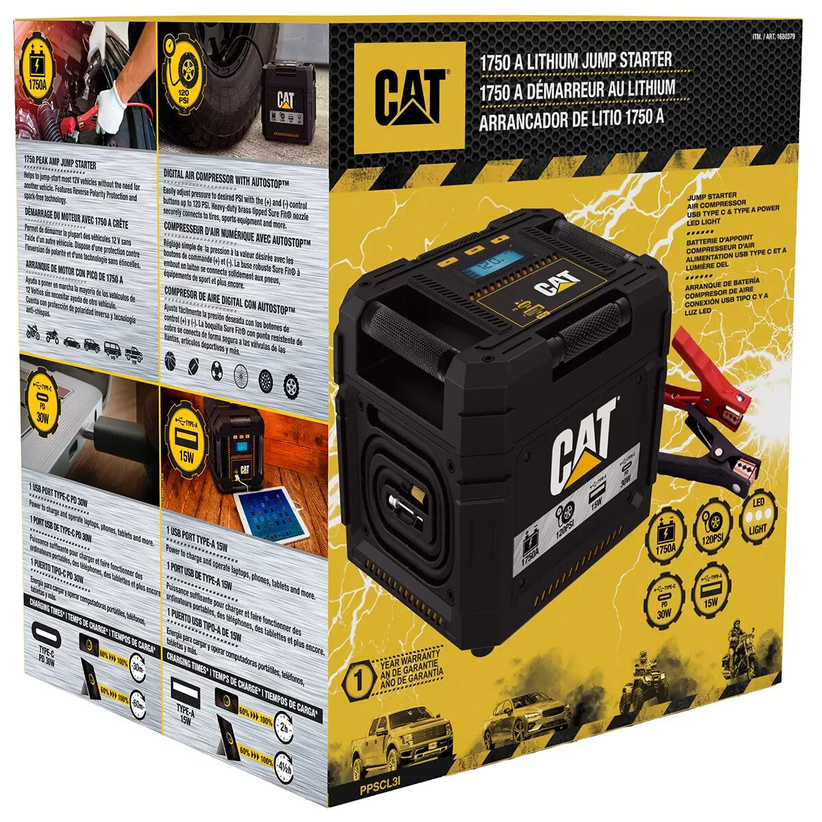 CAT 1750 Peak Amp Lithium Cube Portable Jump Starter and Air Compressor Charger