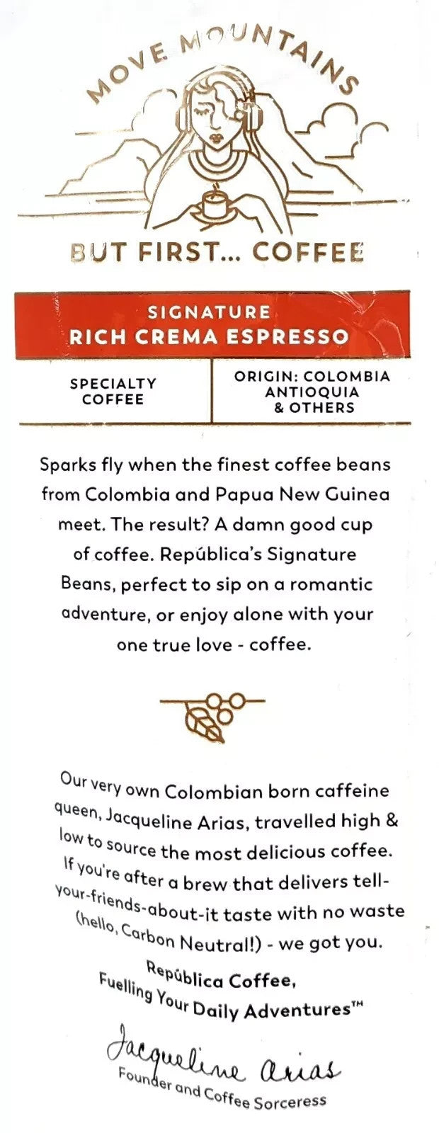 Republica Signature Espresso Organic Arabica Whole Coffee Bean Medium Roast 1kg
