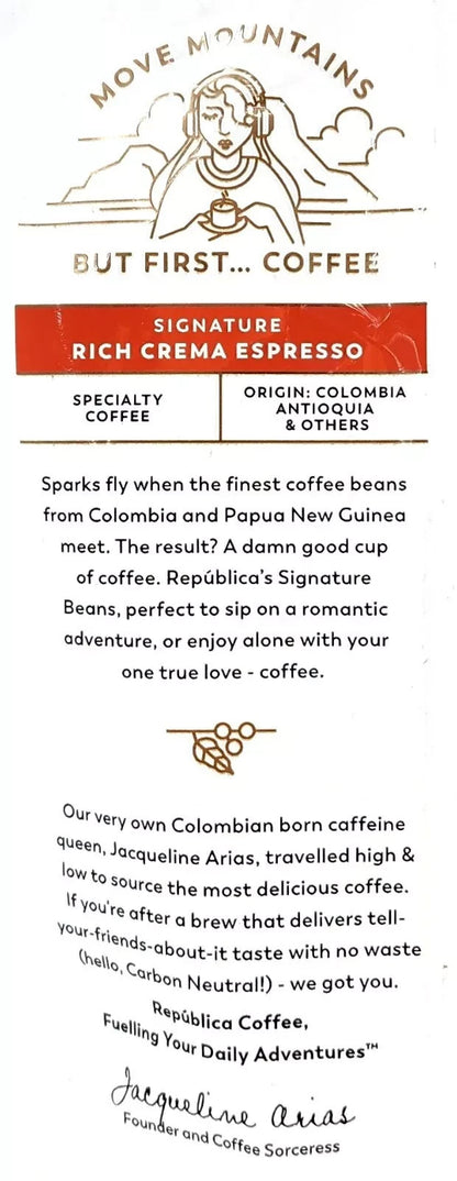 Republica Signature Espresso Organic Arabica Whole Coffee Bean Medium Roast 1kg