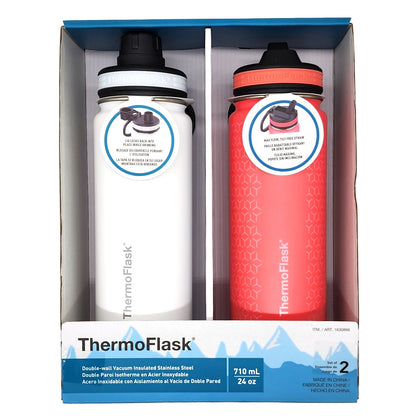 ThermoFlask Stainless Steel Vacuum Sealed Drink Bottle 710ml White & Pink 2 Pack