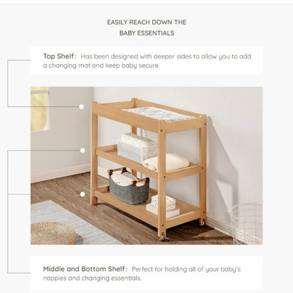 Boori 3 Tier Changer Wood Nursery Multifunctional Changing Table for Newborns