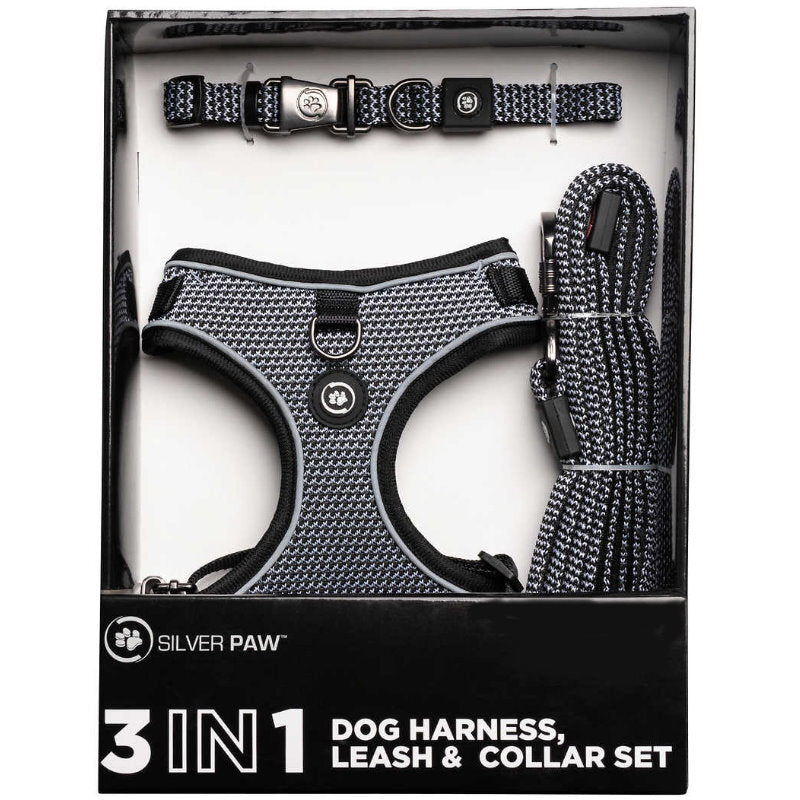 Silver Paw 3-in-1 Dog Collar, Leash & Harness Set - UV & Cold Alerts, Adjustable