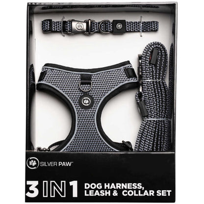 Silver Paw 3-in-1 Dog Collar, Leash & Harness Set - UV & Cold Alerts, Adjustable