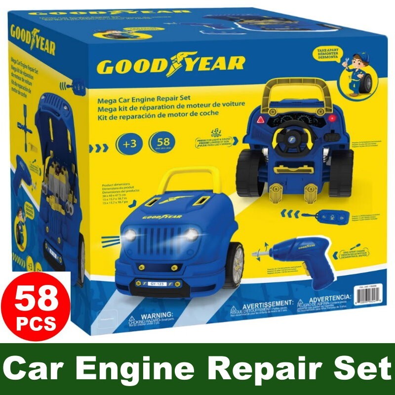 Goodyear 58-Piece Kid’s Mega Car Engine Repair Set Take Apart Mechanical Toy