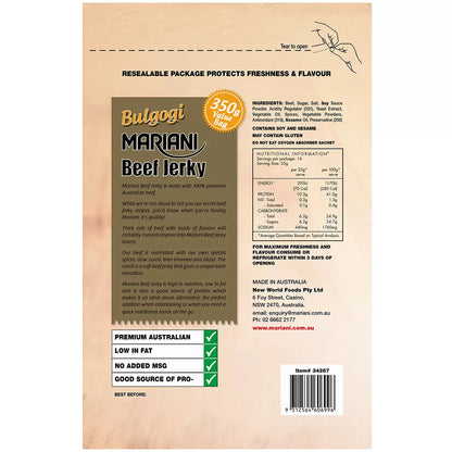 Mariani Premium Australian Bulgogi Korean BBQ Beef Jerky Protein Snack 350g Bag