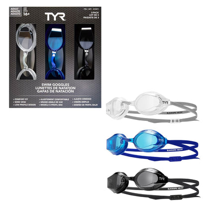 TYR Unisex Adult Swimming Goggles 3 Pack UV Protection Anti-fog 4 Removable Nose