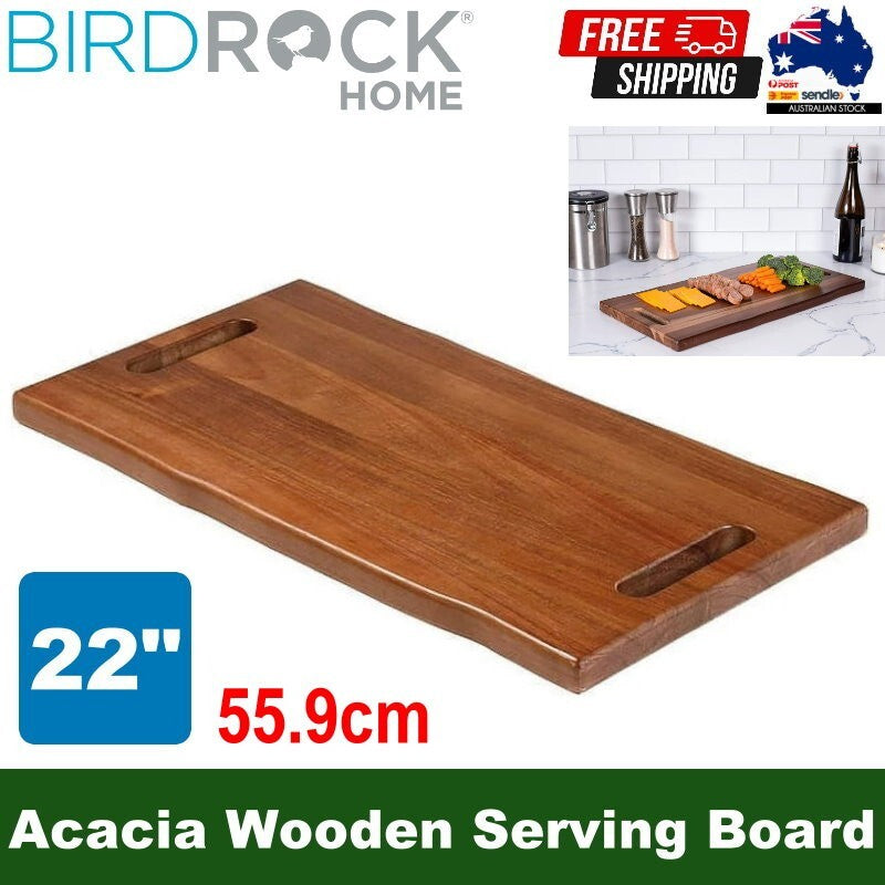 BIRDROCK HOME 22" Acacia Wooden Cheese Serving Board with Handles 55.9cm x 29cm