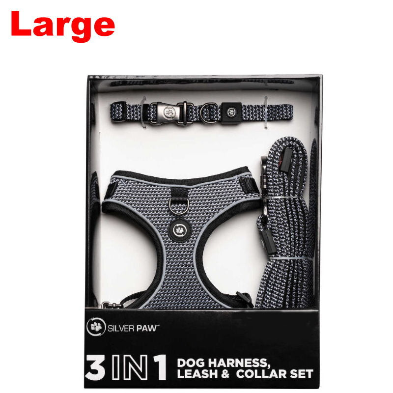 Silver Paw 3-in-1 Dog Collar, Leash & Harness Set - UV & Cold Alerts, Adjustable