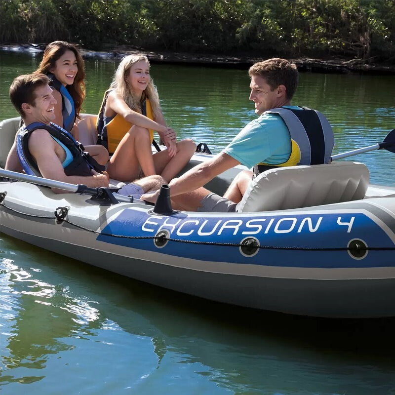 Intex 68324NP Excursion 4 Person Inflatable Rafting & Fishing Boat Set w/ 2 Oars