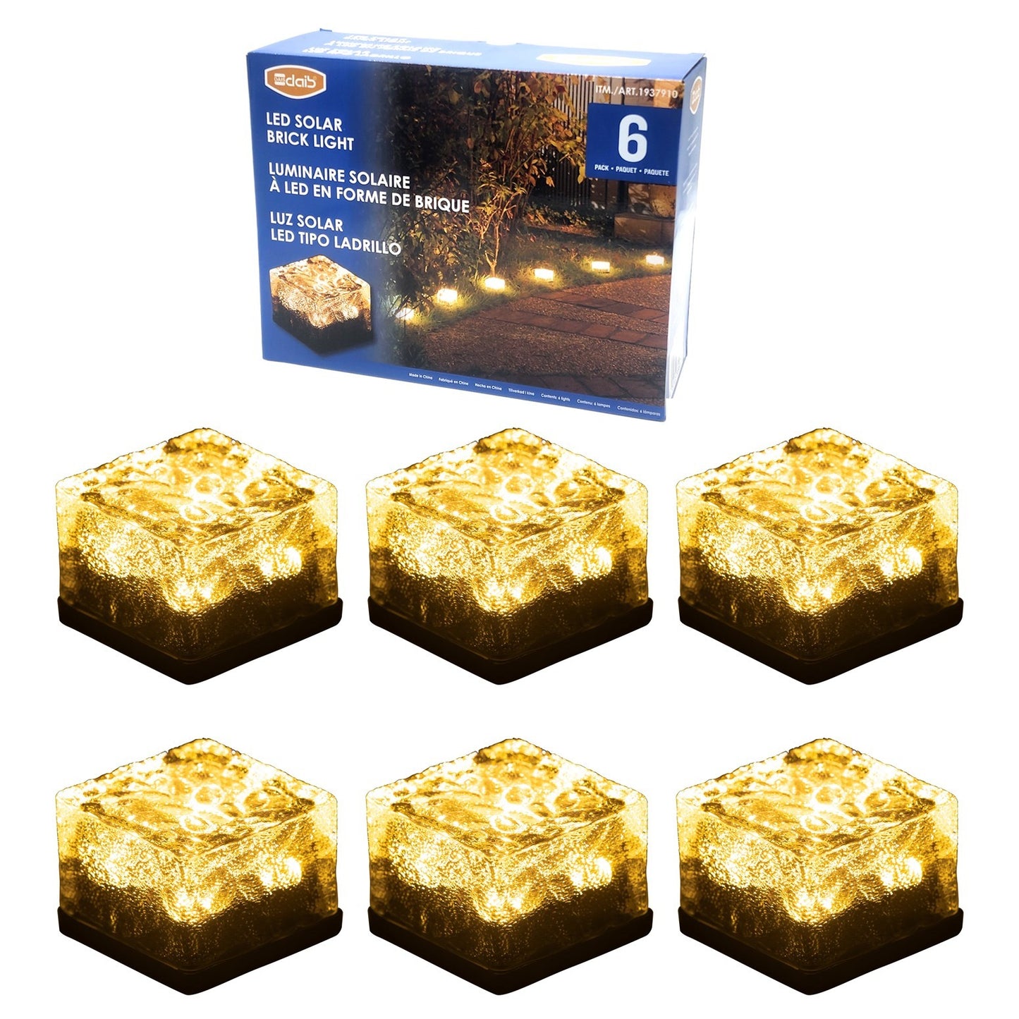 LED Solar Outdoor Garden Glass Brick Path Lights 6 Pack Warm White 8h Runtime