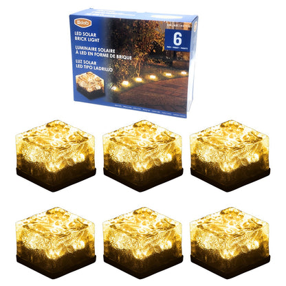 LED Solar Outdoor Garden Glass Brick Path Lights 6 Pack Warm White 8h Runtime