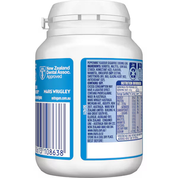 6 x 64g Bottle Wrigleys Extra Peppermint Sugarfree Chewing Gum Fresh Mint Breath