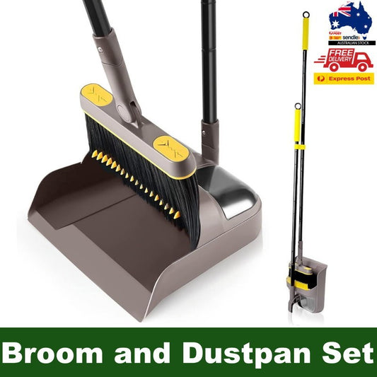 Carrara Home 46.5" 180° Rotatable Broom and Dustpan Set with Self-Cleaning Teeth