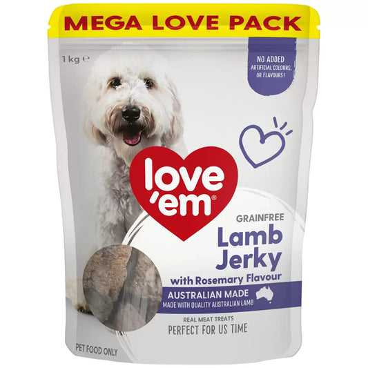Love'em Lamb & Rosemary Jerky Dog Pet Training Food Treats Australian Made 1Kg
