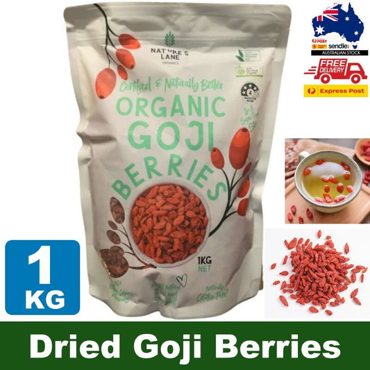 Nature's Lane Organic Dried Goji Berries 1kg - No Artificial Colours or Flavours