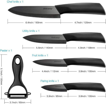 Ankway Ceramic Knife Set of 5 - Professional Chefs Knives Set for Cooking