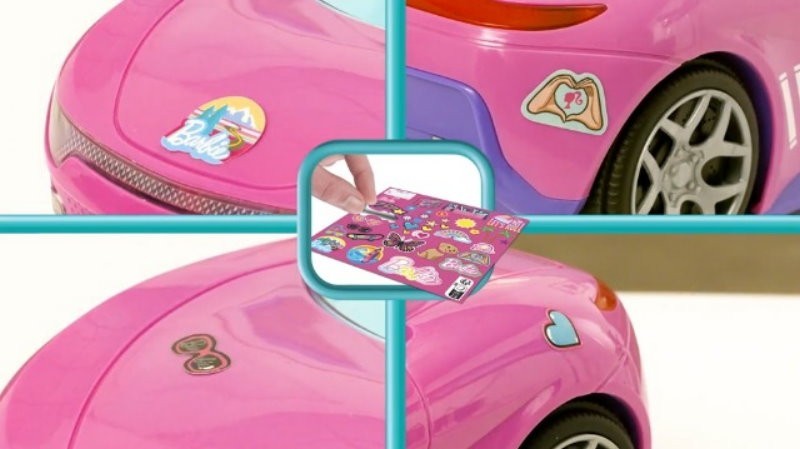 Hot Wheels Mattel Barbie RC Toy Car Convertible with 2 Dolls, Sticker Sheet