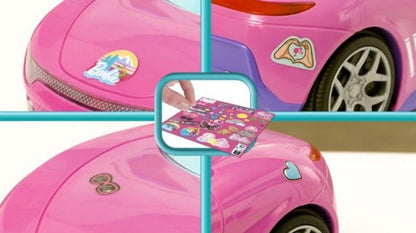 Hot Wheels Mattel Barbie RC Toy Car Convertible with 2 Dolls, Sticker Sheet