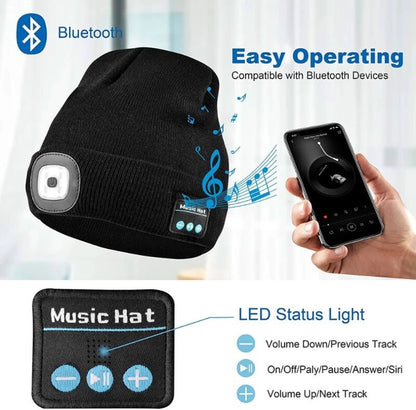 ZONSUSE 2-in-1 Winter Unisex Bluetooth Music Beanie Knitted Hat 6 LED Headlight